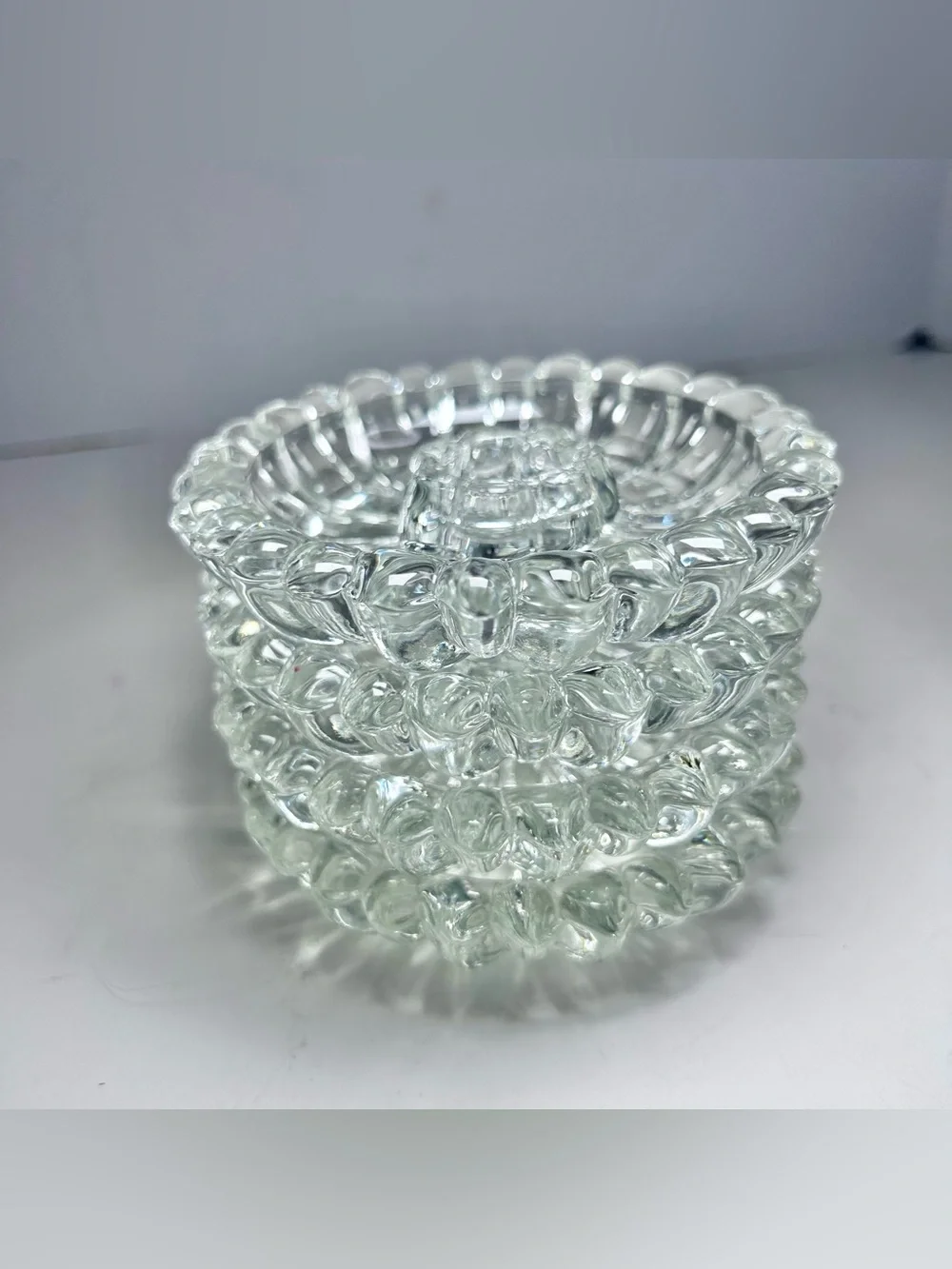 4 Vintage Clear Glass Daisy Patterned Taper Candle Holders